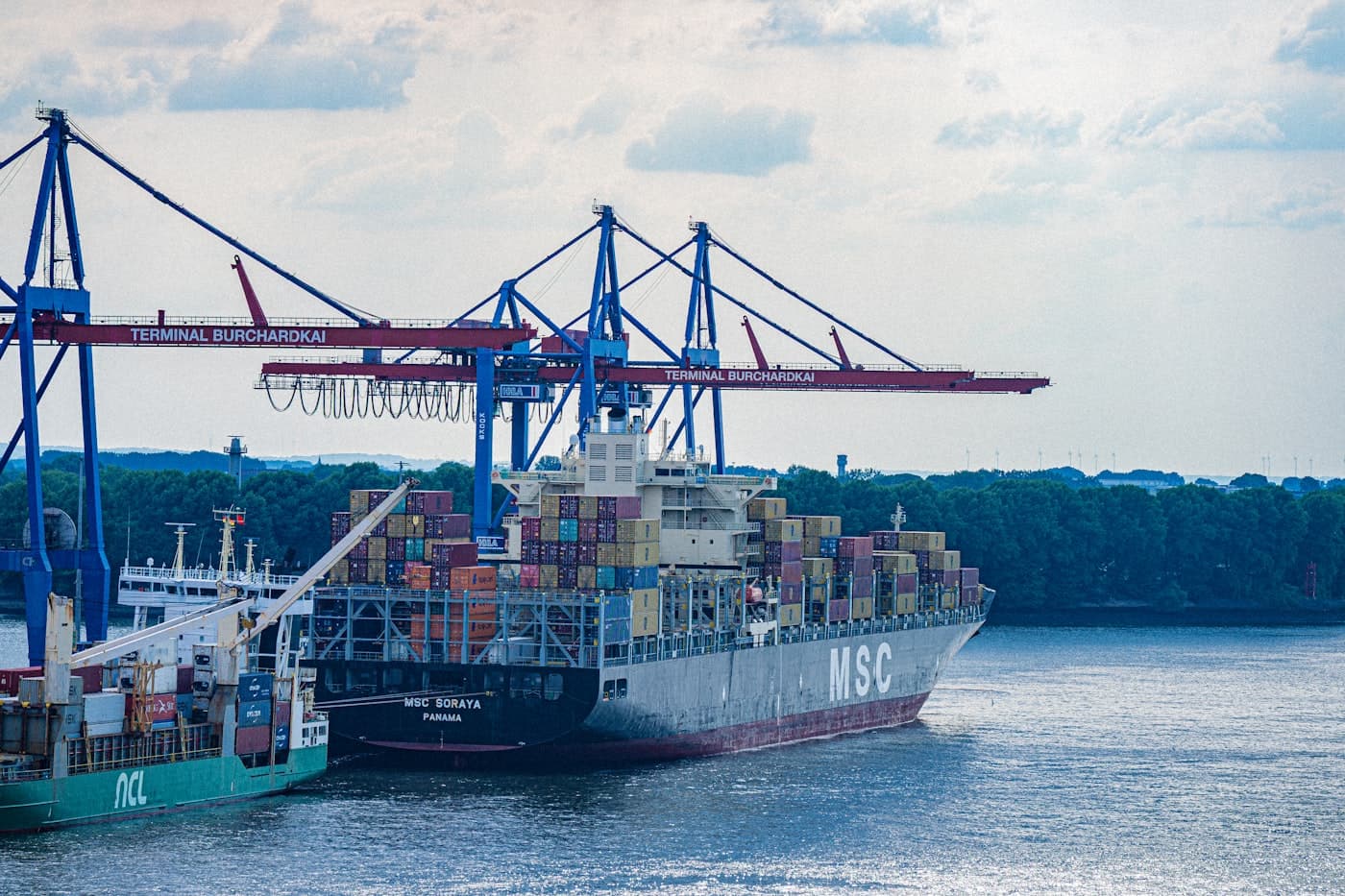 Port cranes loading containers